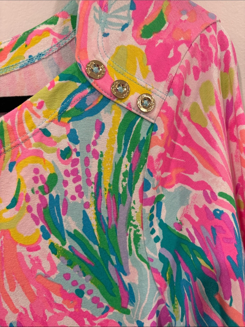 Lilly Pulitzer XL Bright Tropical Print Shift Dress | 3/4 Sleeve Resort Style - Picture 8 of 8